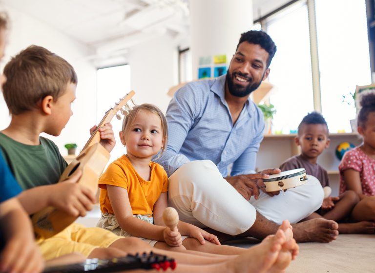 Teacher and children