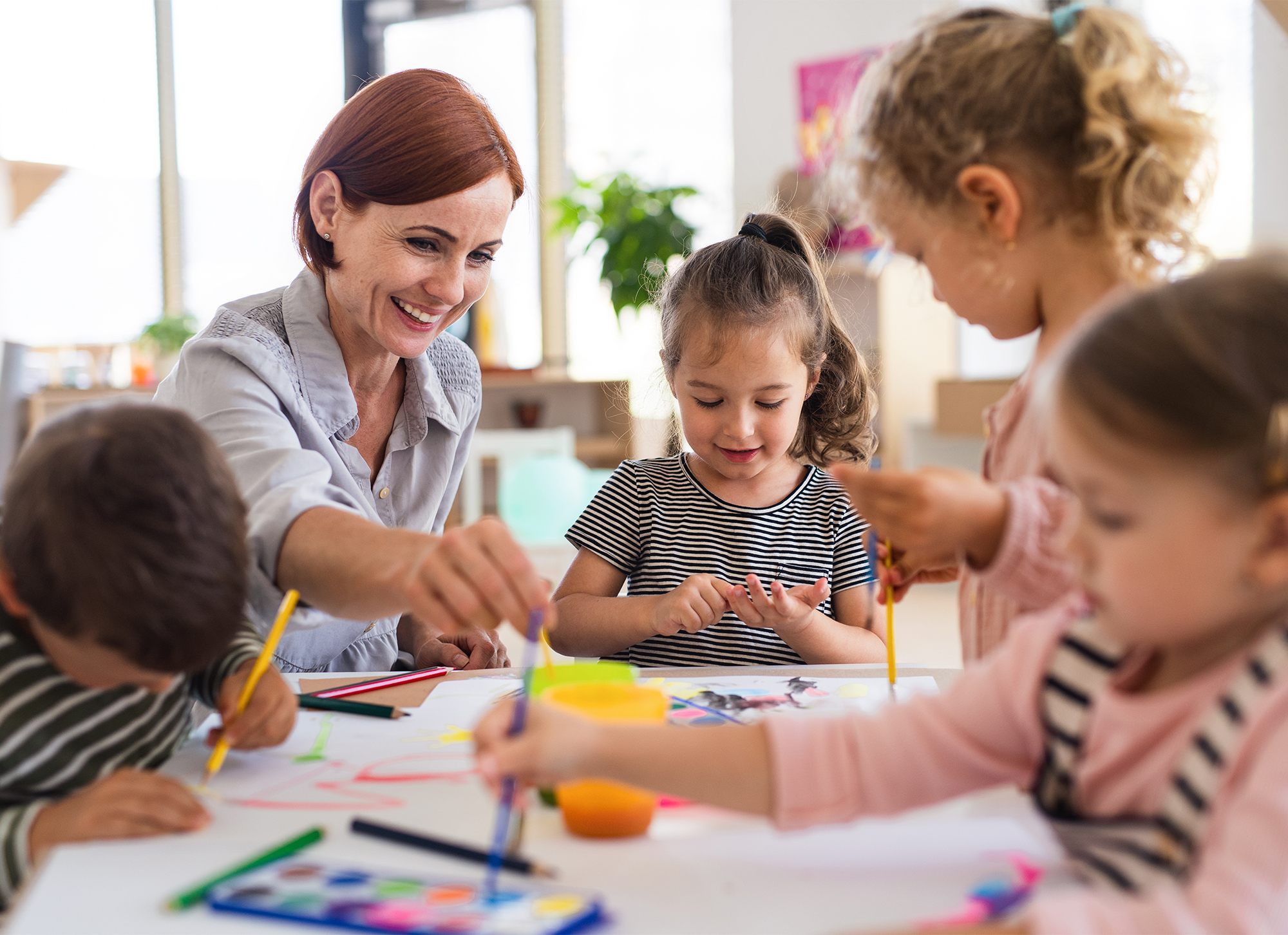 Teacher and children