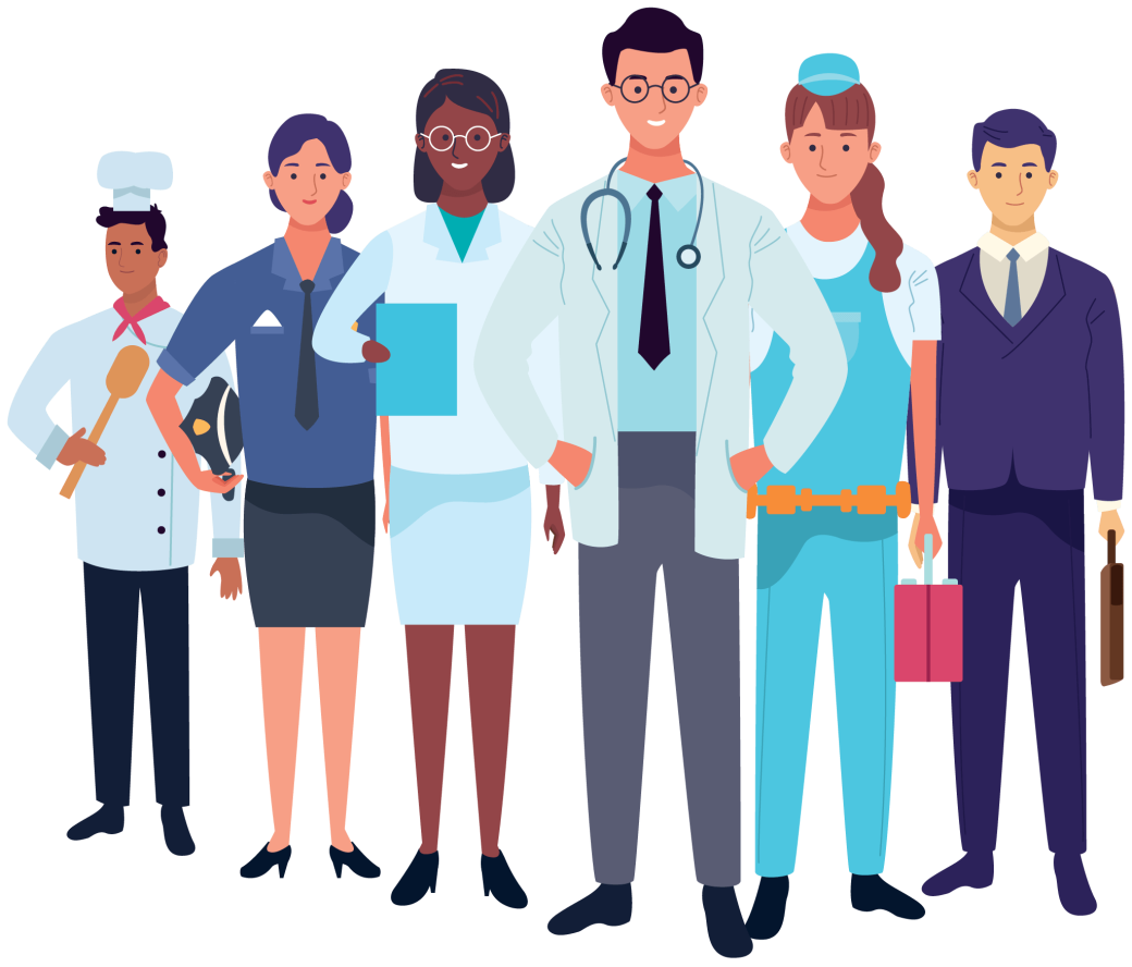 Various types of hospital staff